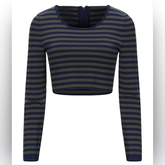 Good American Navy and Green striped crew neck crop top The Line Up crop top - Picture 3 of 3